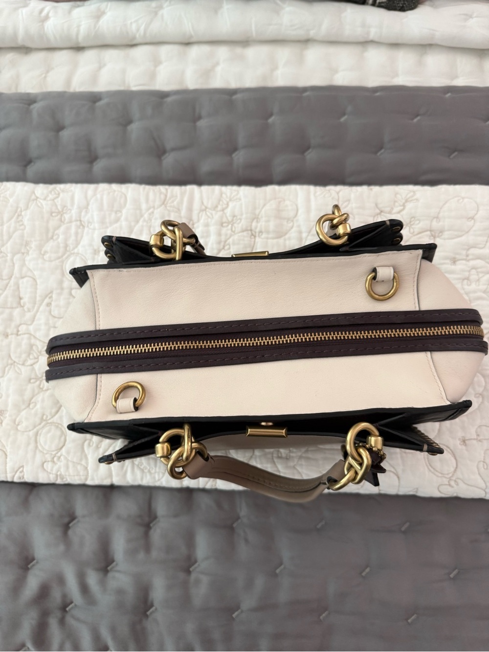 Coach Taupe and Black Leather Satchel with Gold Hardware - Picture 5 of 14